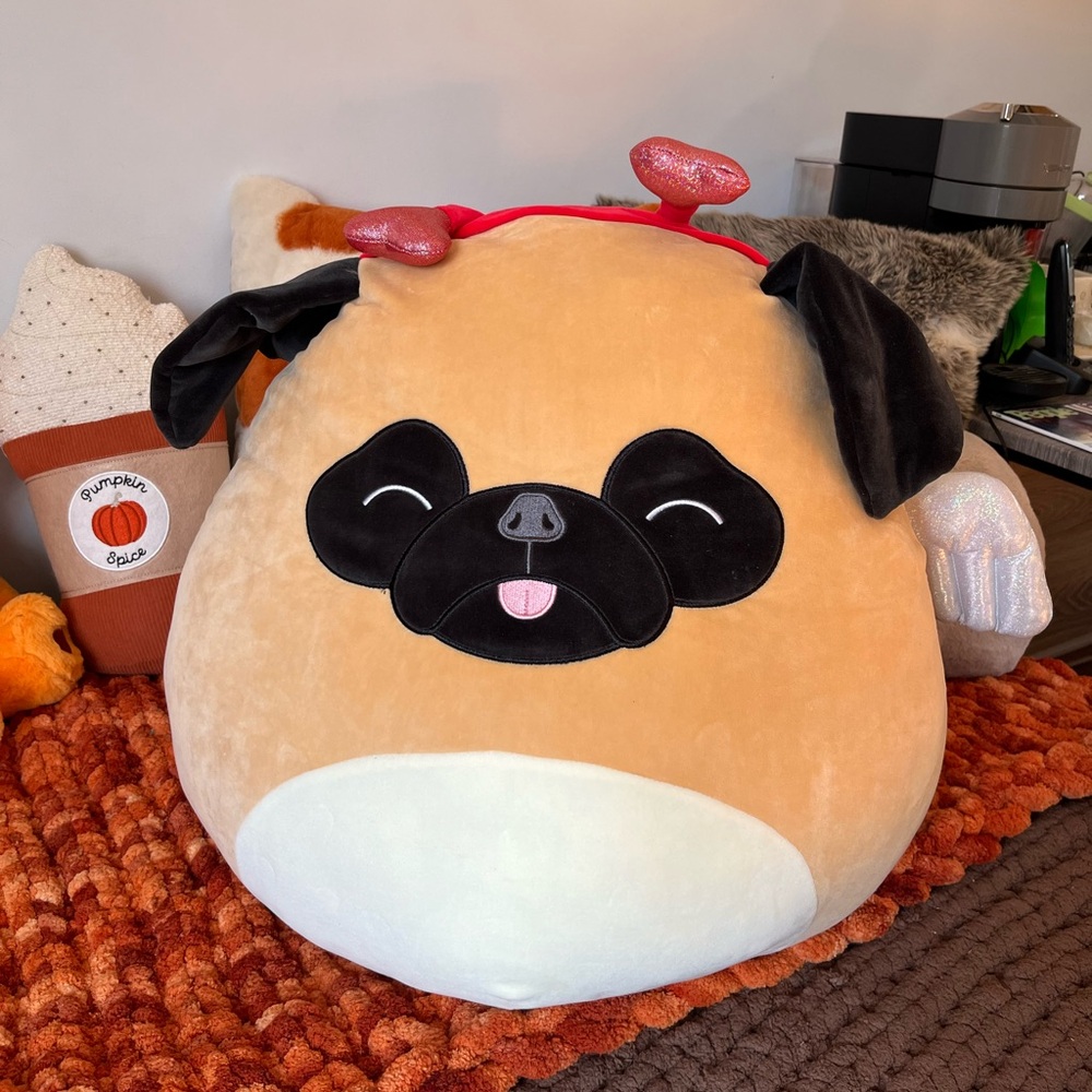 Squishmallows Pam 20” Pug Dog Headband Valentines Collection NEW WITHOUT TAGS